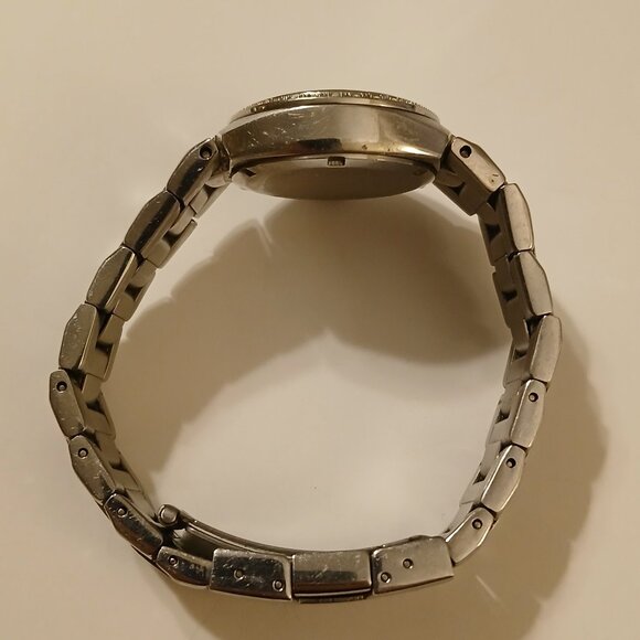 Glitzy Fossil AM-4175 MOP Dial Crystal Bezel All Stainless Women's Dress Watch - Picture 9 of 13